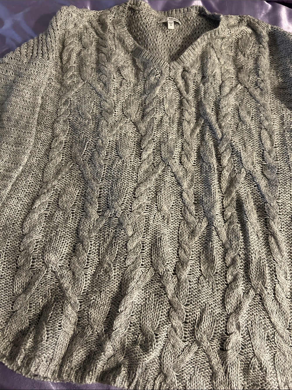 Sonoma Gray Cable Knit V-Neck Sweater
